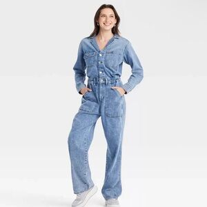 Women's Long Sleeve Utility Baggy Denim Jumpsuit  Universal Thread